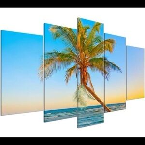 Tropical Palm Tree Canvas Wall Art sunset, beach, ocean, island NEW 5 piece set